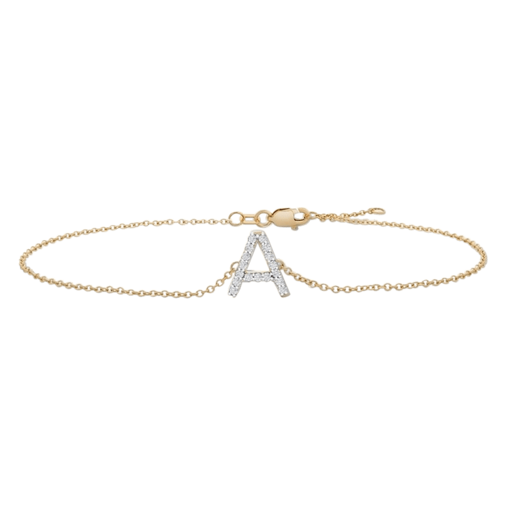 10kt Gold Initial Bracelet 007 x / White