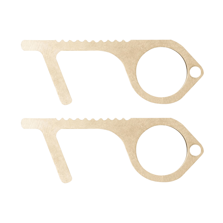 2 Pack Alloy Antimicrobial Brass No Touch Keychain Tool