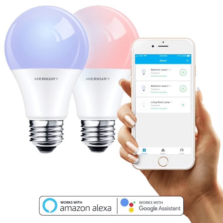 MorningSave 2Pack Merkury Innovation WiFi LED Smart Bulbs