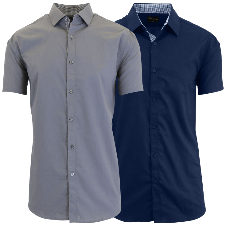 SideDeal: 2-Pack: Men's Short Sleeve Slim-Fit Solid Dress Shirts