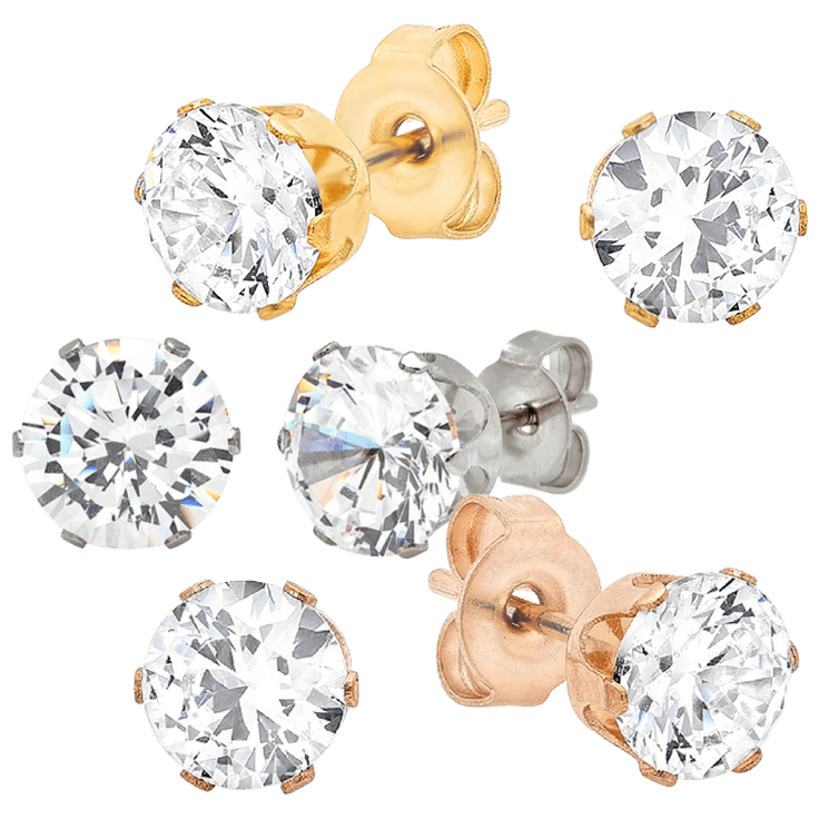 MorningSave 3 Pairs Simulated Diamond 18K Gold Plated Stainless Steel