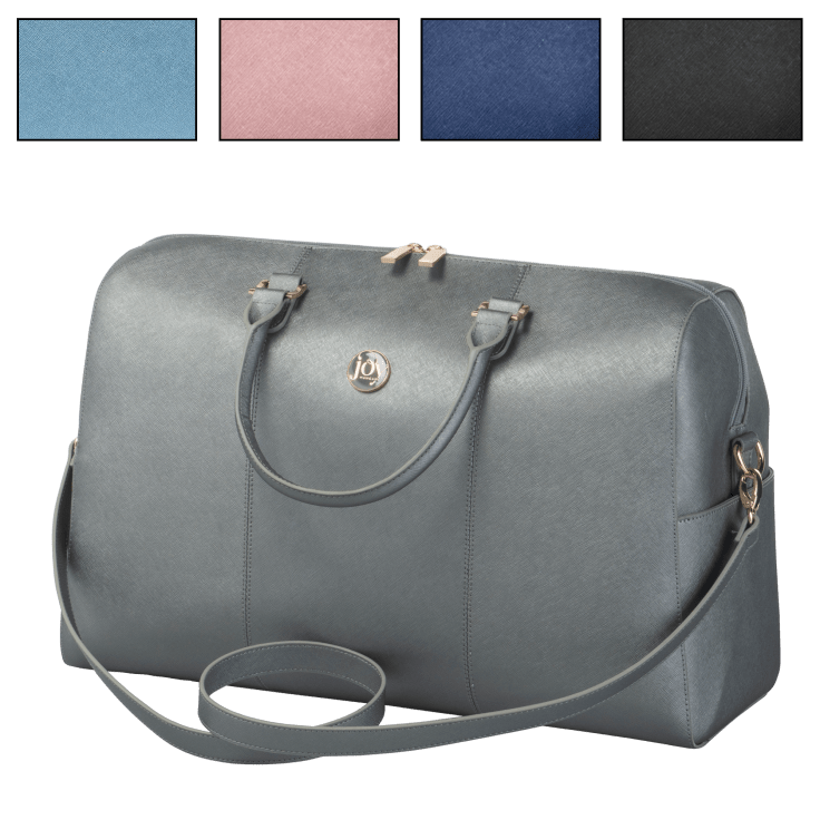 joy mangano metallic leather weekender