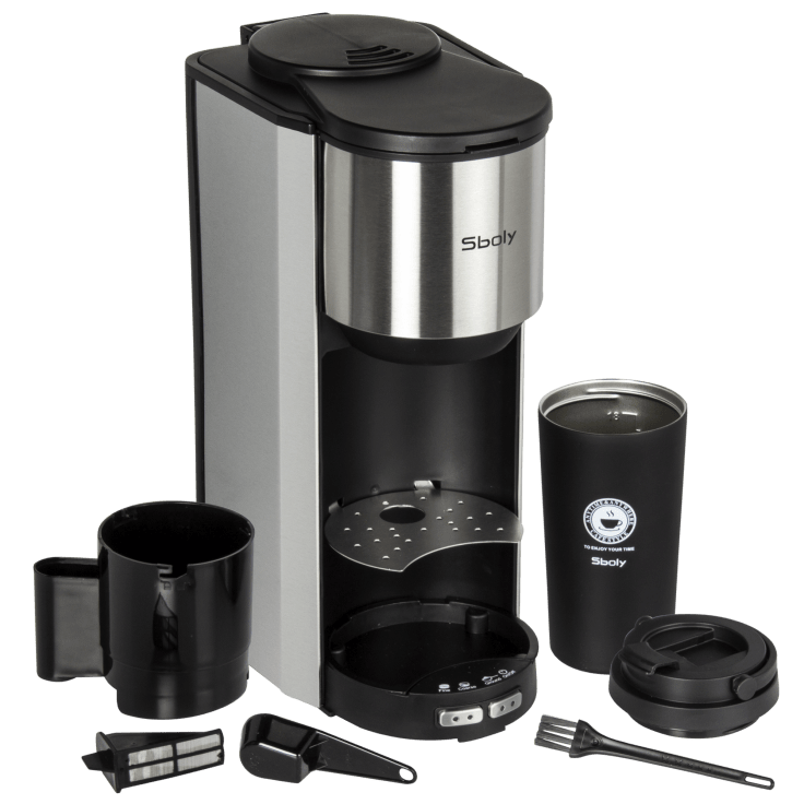 Sboly Automatic Coffee Maker & Grinder Single Cup Grind and 5 Mins Fast Black