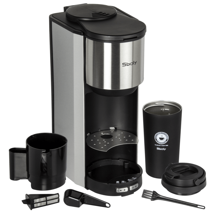 Sboly Automatic Coffee Maker & Grinder Single Cup Grind and 5 Mins Fast Brew