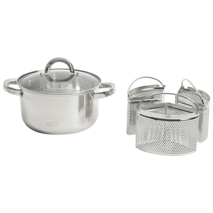 Oster Sangerfield 5 Piece 4 Quart Stainless Steel Dutch Oven with Lid and 3-Section Dividers