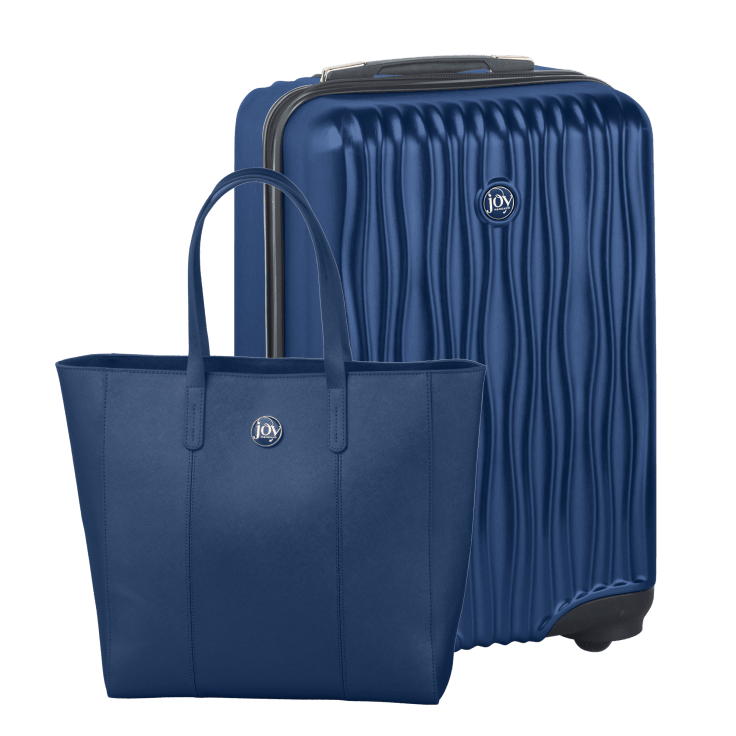 MorningSave Joy Mangano Hardside CarryOn Luggage & Metallic Leather Tote