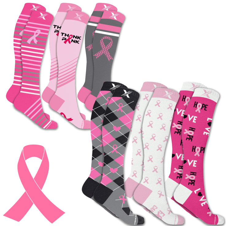 6-Pack Breast Cancer Awareness Knee High Compression Socks