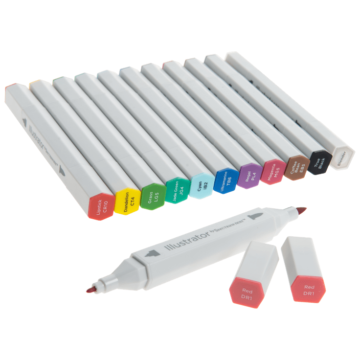 Illustrator by Spectrum Noir Twin-Tip Brush & Fine Nib Marker Pen Set 6 Pack 