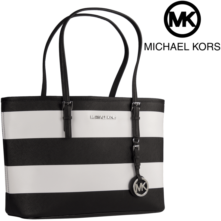 MorningSave: Michael Kors Jet Set Travel Small Saffiano Leather Top-Zip Tote  in Black & White