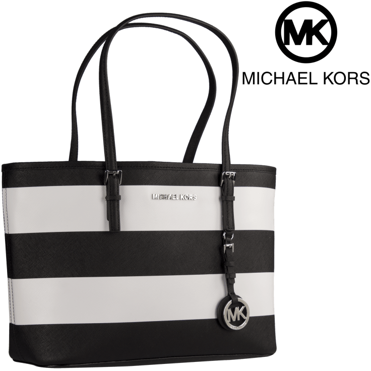 MorningSave: Michael Kors Jet Set Travel Small Saffiano Leather Top-Zip  Tote in Black & White