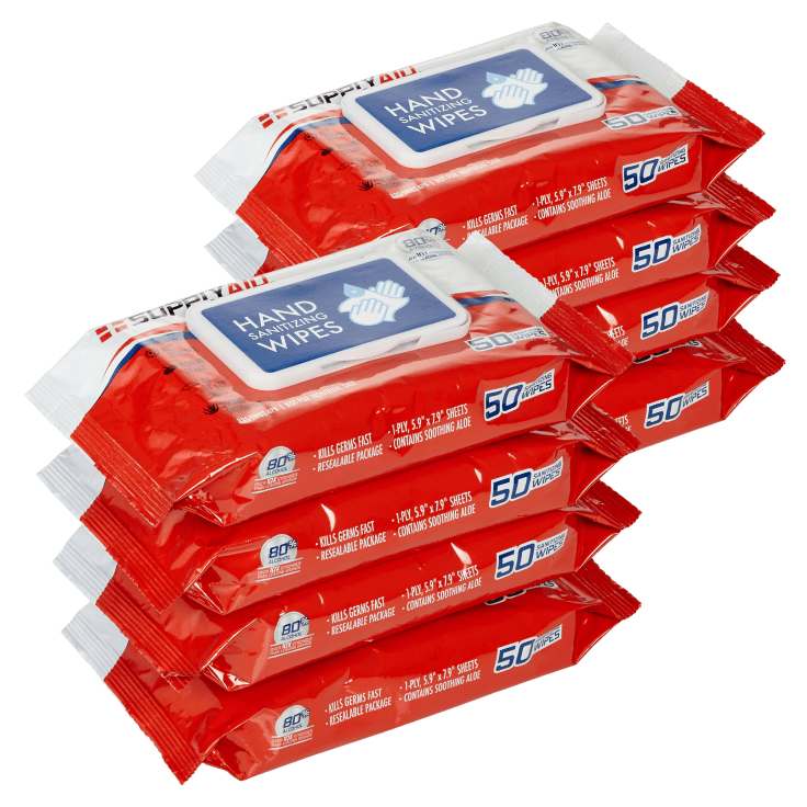 8-Pack Supply Aid Antibacterial Hand & Multi-Surface Sanitizing Wipes (8 x 50 count, 400 Total)