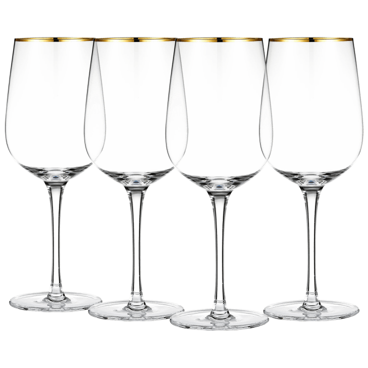 4-Piece: Berkware Tall Wine Glasses with Gold Tone Rim