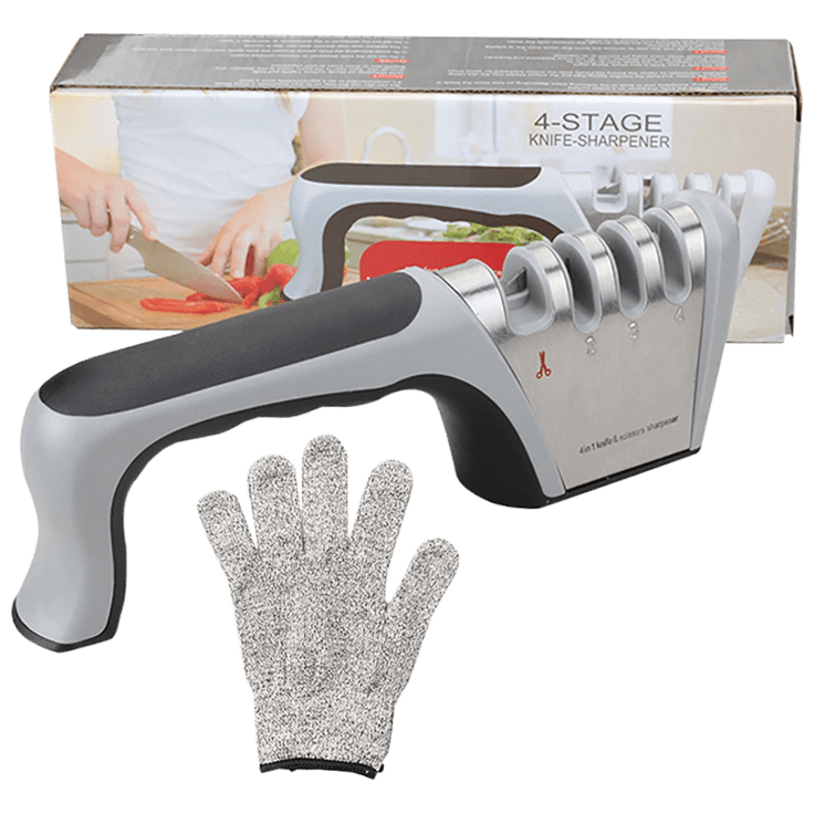 4-in-1 Multi-Function Knife Sharpener with Cut-Resistant Glove