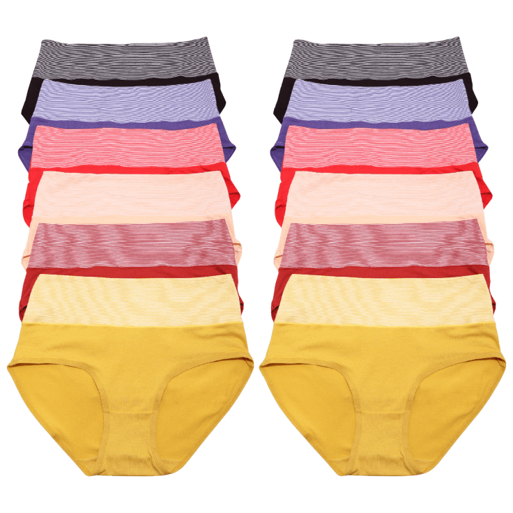 12-Pack Angelina Cotton High Waist Panties with Stripe Print Accent