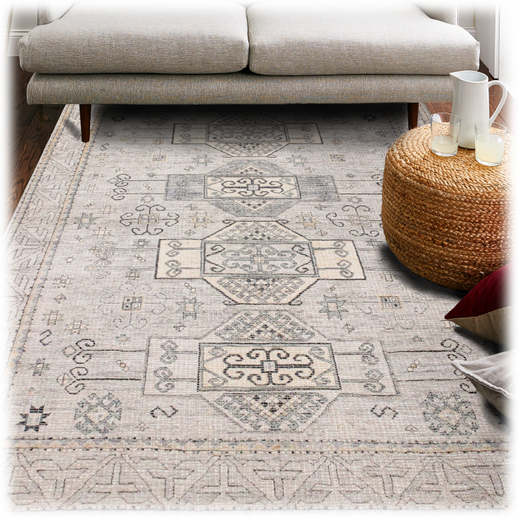 MorningSave Bashian Vintage Machine Washable Grey Area Rug