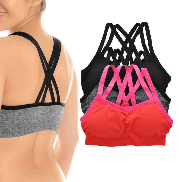 MorningSave 3Pack Angelina Seamless Wireless Cross Back Sports Bras