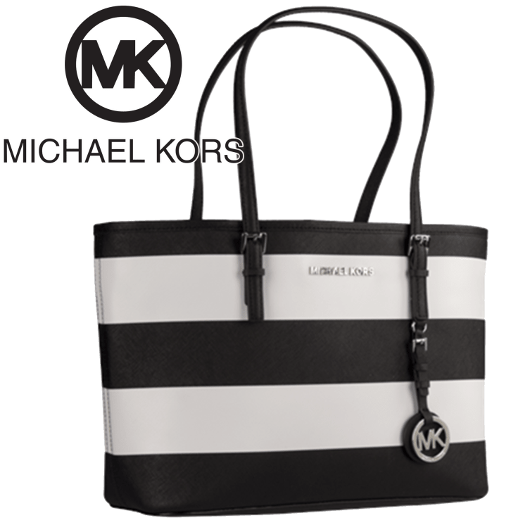 michael kors black and white striped tote