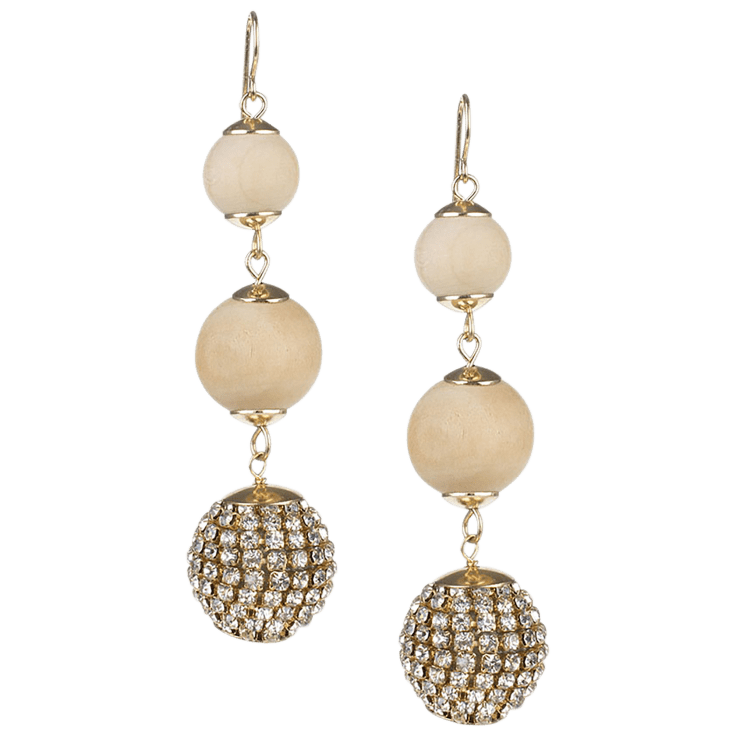MorningSave Wood and Crystal Ball Drop Earrings