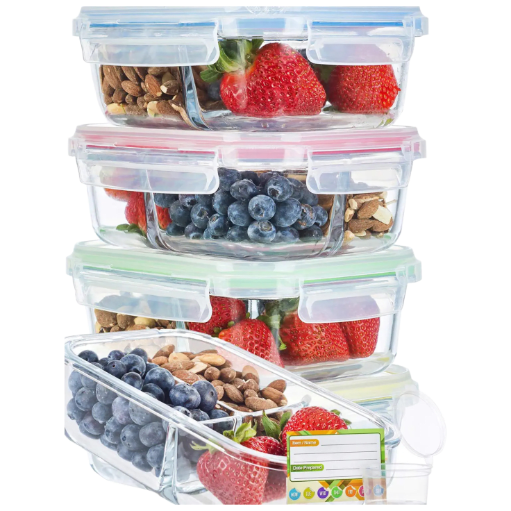 Cuisinart - White 3-Compartment Meal Prep Containers, 12-Pack