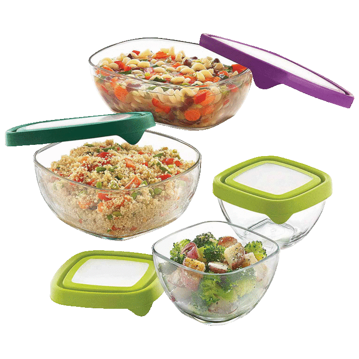EatNeat 5-Piece Glass Salad Bowl Set With Airtight Locking Lids 