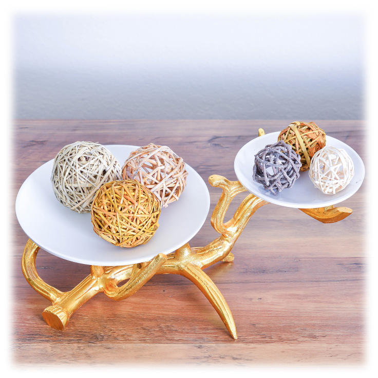 Candy Dish Trinket Holder and Centerpiece Bowl Double Display Split Level Fancy Serving Bowl Cheer Collection Two Tier White Decorative Dish on Gold Antler Stand