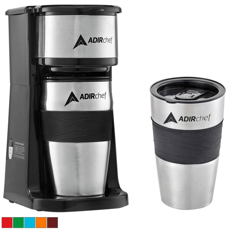 AdirChef Mini Single Serve Coffee Maker with 15 oz. Travel Mug - Red