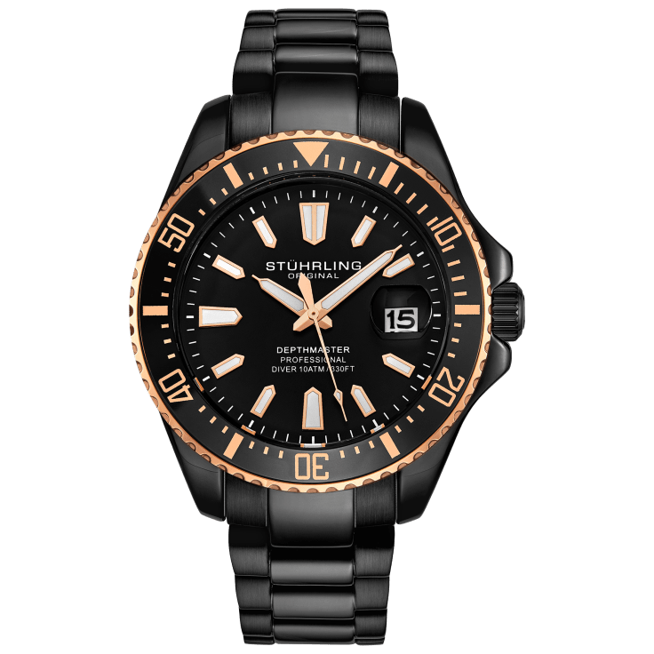Stuhrling Men s Quartz 42mm Diver Watch with Black MorningSave