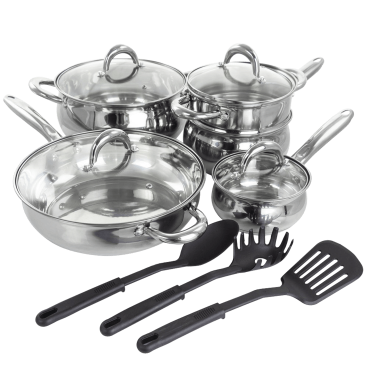 Oster Sangerfield 12-Piece Stainless Steel Cookware Set w/ Kitchen Too