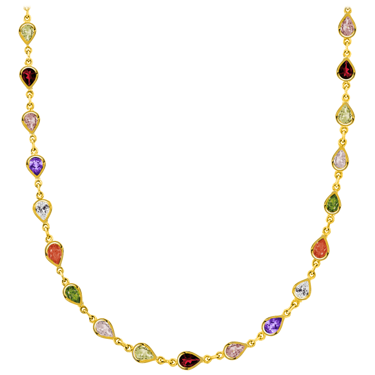 MorningSave Savvy Cie Yellow Gold Multi Color Gem Necklace in 18K