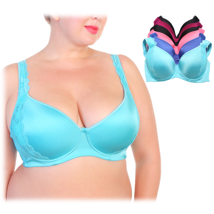 6-Pack Angelina Wired Padded Plus Size Bras w/Cushioned Convertible Strap 