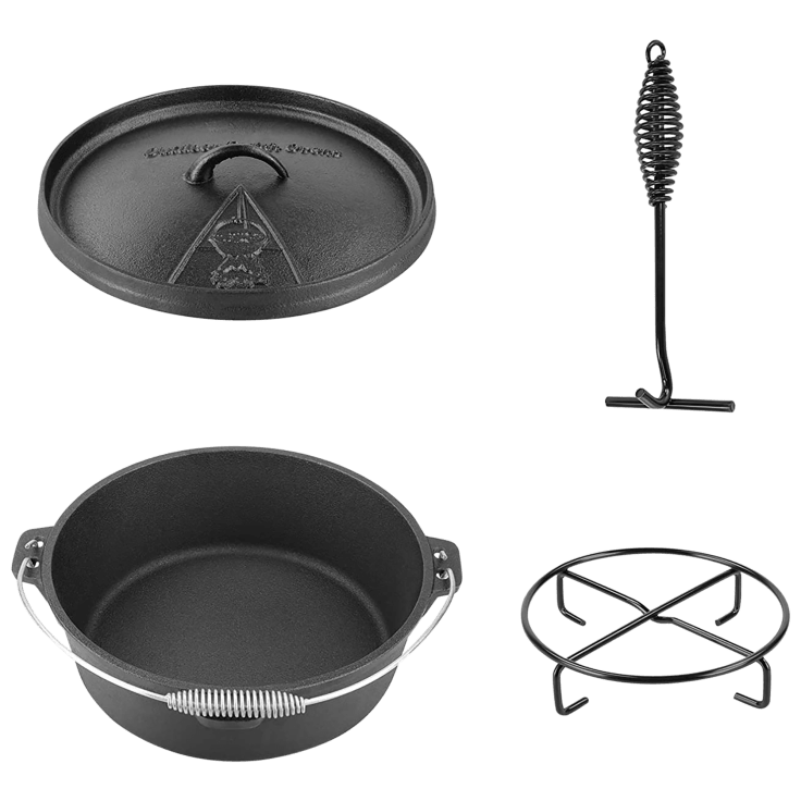 MorningSave Dutch Oven 6 Quart Cast Iron with Lid Lifter Handle & Stand