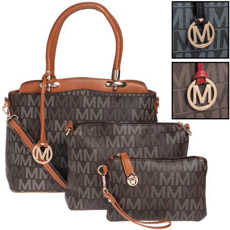 Milan Imports 3-Piece Set: Handbag/Pouch/Wristlet