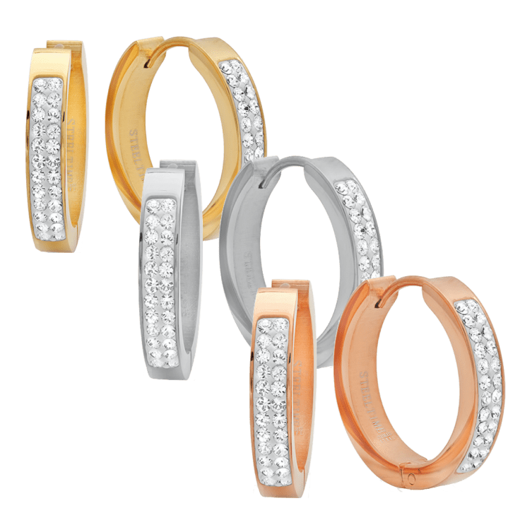 3-Pack Huggie Earrings with Swarovski Crystals