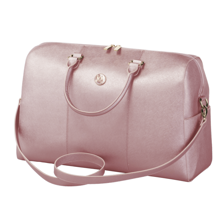 joy mangano metallic leather weekender