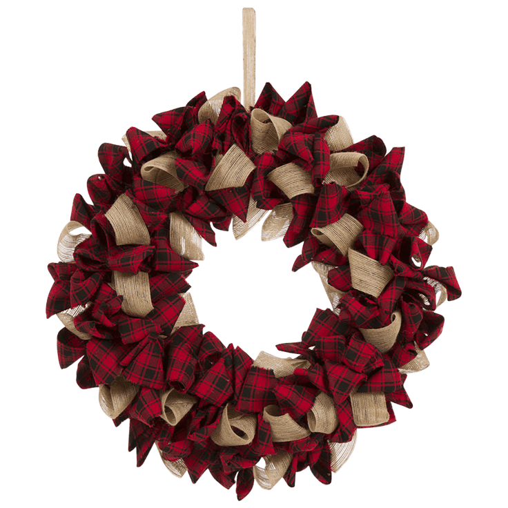 Download Glitzhome 18.9''D Plaid Fabric Wreath