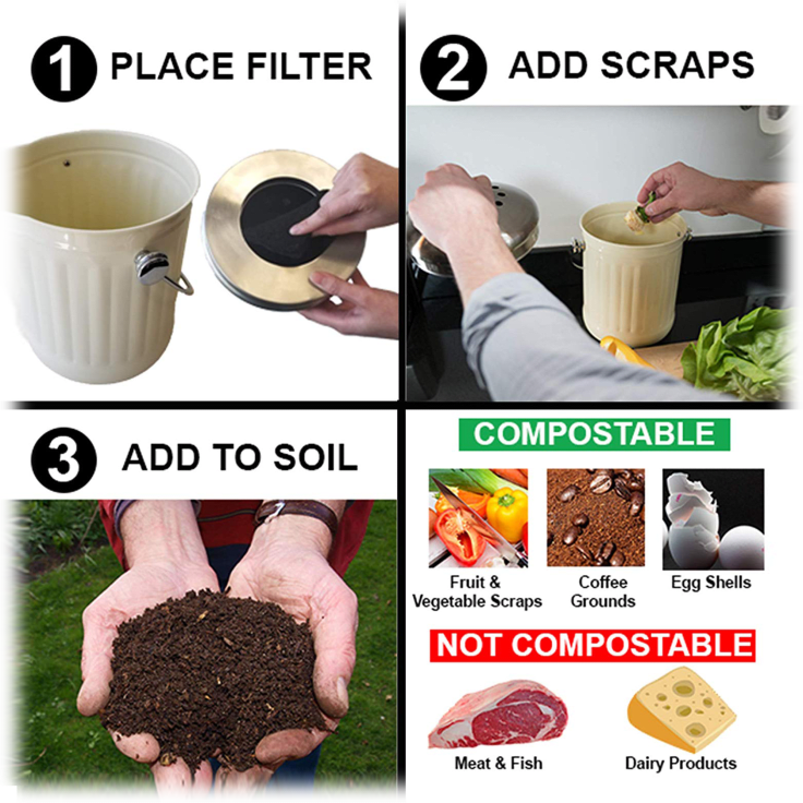 iTouchless 1.32 Gallon / 5 Liter Kitchen Stainless Steel Compost Bin