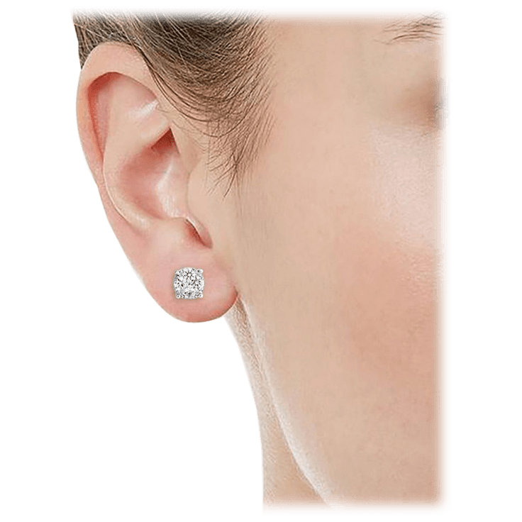 MorningSave Fifth & Fine Sterling Silver 1/2 Carat T.W. Grand Cluster Diamond Stud Earrings