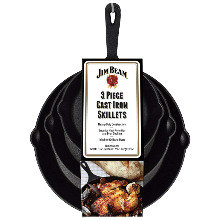 Jim Beam 3 Compartment Pre-Seasoned Cast Iron Skillet Frying Pan NEW