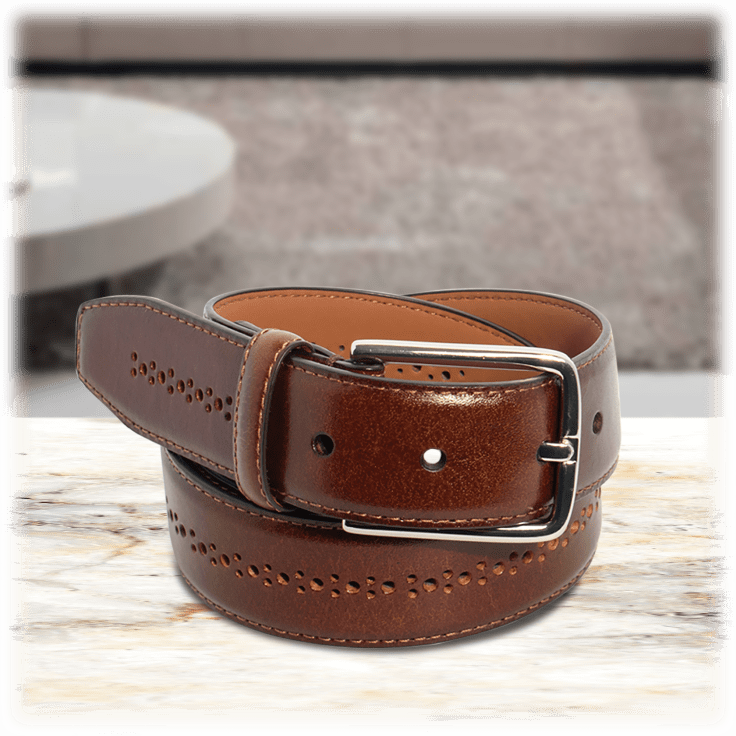 Wine burnished Brogue Leather belt