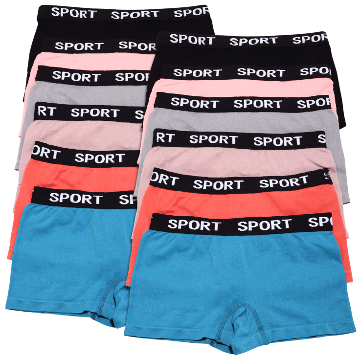 12-Pack Angelina Women's Seamless Boyshort Panties with Sport Print