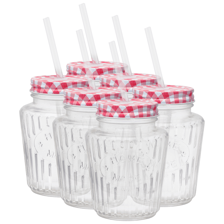 16 oz. Reusable Plastic Mason Jar Cups with Lid & Straw - 6 Ct.