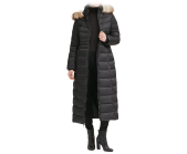 Kenneth Cole Faux Fur Trim Hooded Down Puffer Maxi Coat