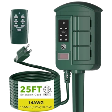 BN-Link Outdoor Power Strip with 25FT Extension Cord & Timer