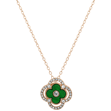 Saffron Clover Pendant Necklace with Full CZ Stone Halo & Accents