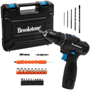Brookstone Taladro Eléctrico de 12 Voltios con Accesorios