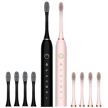 Paquete de 2: Set de Cepillos de Dientes Ultrasónicos Recargables con 8 Cabezales en Total