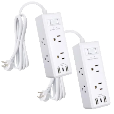 2-Pack: Clear Power 6-Outlet Surge Protector Power Strip with 3 USB Ports