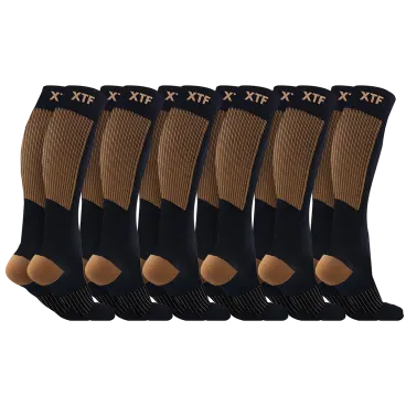 Paquete de 6: XTF Calcetines de Compresión de Color Marrón con Infusión de Cobre