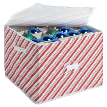 Design Imports Candy Cane Print Ornament Storage