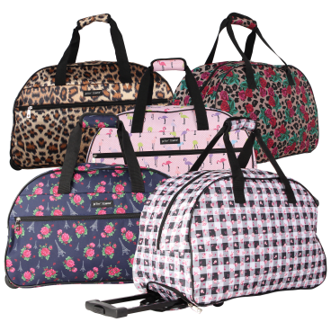  Betsey Johnson Designer Carry On Luggage Collection -  Lightweight Pattern 22 Inch Duffel Bag- Weekender Overnight Business Travel  Suitcase with 2- Rolling Spinner Wheels (Covered Roses)